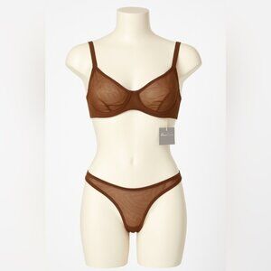 Amour Caché Brown Sheer Mesh Bra & Thong Set – Size 32B Bra / Small Thong